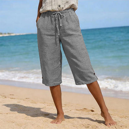 👖🌸 Άνετα καπρί παντελόνια με ελαστικό κορδόνι και τσέπες – άνεση όλο το καλοκαίρι👖
