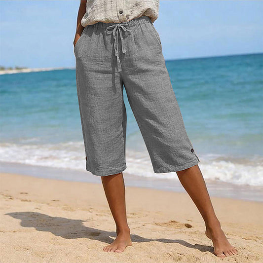 👖🌸 Άνετα καπρί παντελόνια με ελαστικό κορδόνι και τσέπες – άνεση όλο το καλοκαίρι👖