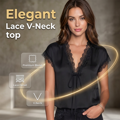 🌸👚Γυναικείο μπλουζάκι με δαντέλα, λαιμόκοψη V και κοντά μανίκια – Περίπλοκη κατασκευή, ρευστή πτώση, 5 χρώματα, μεγέθη S-2XL, ιδανικό για το γραφείο και τις βραδινές εξόδους ✨s