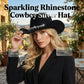 Női cowboykalap strasszos szívvel, elegáns fedora francia jazz stílusban
