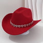 Női cowboykalap strasszos szívvel, elegáns fedora francia jazz stílusban