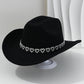 Női cowboykalap strasszos szívvel, elegáns fedora francia jazz stílusban