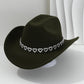 Női cowboykalap strasszos szívvel, elegáns fedora francia jazz stílusban