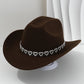 Női cowboykalap strasszos szívvel, elegáns fedora francia jazz stílusban