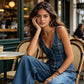Γυναικεία φόρμα τζιν χωρίς μανίκια με V-neck