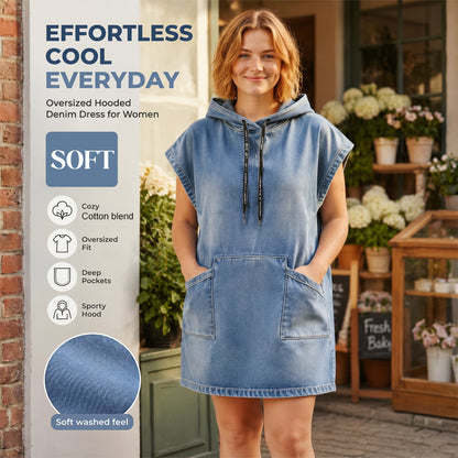 👗  Γυναικείο καθημερινό φόρεμα-φούτερ χωρίς μανίκια από τζιν με κουκούλα – Ανεπιτήδευτο στυλ streetwear ✨