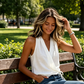 Γυναικείο casual μπλουζάκι χωρίς μανίκια με V-neck και περιτυλιγμένο στυλ