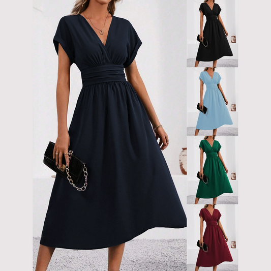 👗✨Φόρεμα με V-λαιμό και Στενή Μέση – Λεπτό και Κομψό Φόρεμα – Από το Brunch μέχρι τη Βραδινή Έξοδο 🔥