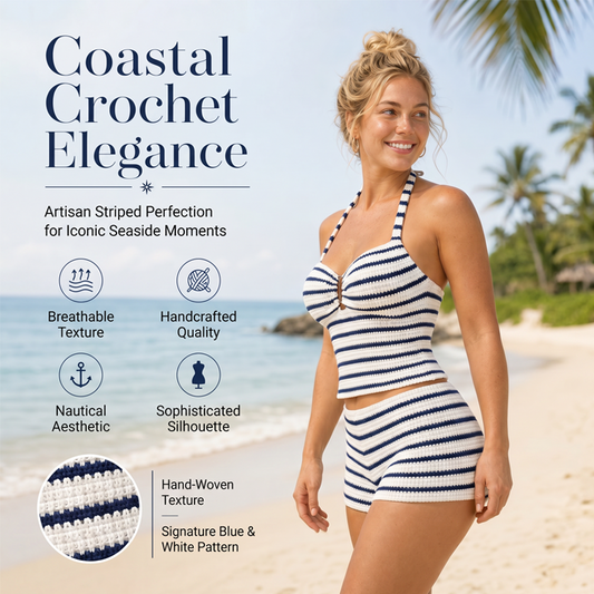 Γυναικείο Σετ Tankini 2 Τεμαχίων με Ριγέ Λαιμόκοψη Halter