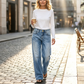 👖✨ Τζιν υψηλής ποιότητας με φαρδιά εφαρμογή και ίσια γραμμή – Υψηλής ποιότητας τζιν, άνετη εφαρμογή και απλό στυλ