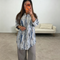 Γυναικείο Σετ 2 Τεμαχίων με Tie Dye, V Λαιμόκοψη και Μανίκια που Ανασηκώνονται, με Παντελόνι