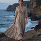 Γυναικείο Φόρεμα Maxi με Βολάν, V-Neck και Φούστα σε Επίπεδα