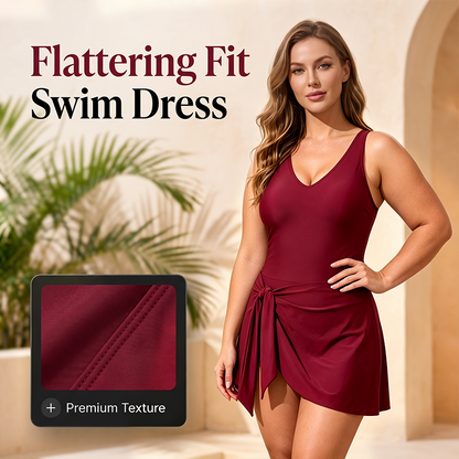 Κομψό Μαγιό Φόρεμα Plus Size σε Μονόχρωμο – Πολυτελές Υφαντό Μονοκόμματο για Παραλία & Πισίνα