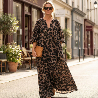 Leopardí potisk oversized maxi šatová košile