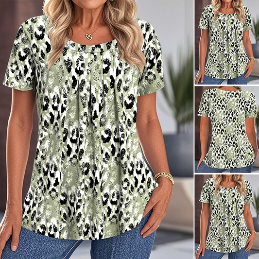 👚Γυναικεία Καθημερινή Μπλούζα με Εκτύπωση, Στρογγυλή Λαιμόκοψη, Κοντό Μανίκι