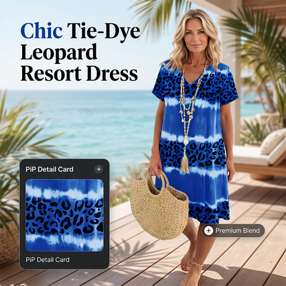 Γυναικείο Καθημερινό Φόρεμα με Μοτίβο Tie Dye και Λεοπάρ Εκτύπωση, V-Neck