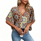 🌿👚Γυναικεία Μπλούζα με V-Neck και Βοημικό Σχέδιο, Καλοκαιρινή Φαρδιά Μπλούζα