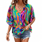 🌿👚Γυναικεία Μπλούζα με V-Neck και Βοημικό Σχέδιο, Καλοκαιρινή Φαρδιά Μπλούζα