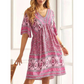 Γυναικείο φόρεμα με floral print, V-λαιμό και κοντά μανίκια