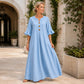 🌸Φόρεμα Maxi με V-Neck και Ρούχες στα Μανίκια για Γυναίκες – Αβίαστο Καθημερινό Στυλ✨