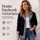 🧥Elegant ribbstickad kappa för dam med jeansdetaljer