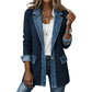 🧥Elegant ribbstickad kappa för dam med jeansdetaljer