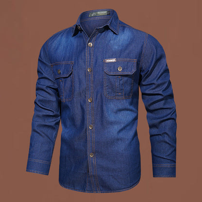 Nyhet✨Herr ledig långärmad denimskjorta