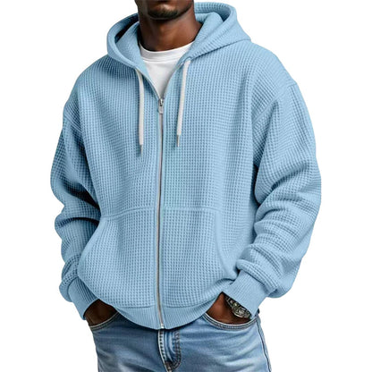 Bästsäljare🔥 🧥 Våffelstickad hoodie med hel dragkedja – oversize-passform för urban streetwear