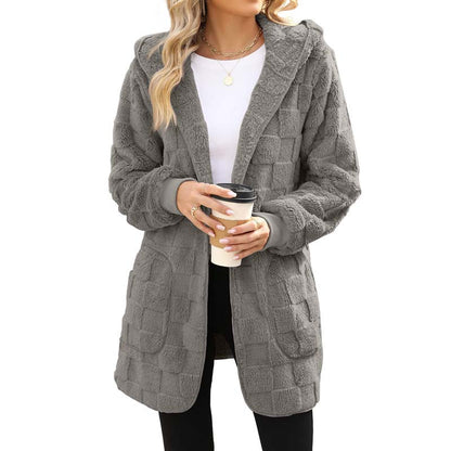 🔥49 % RABATT IDAG! 🌸Damernas Fluffiga Kofta med Huva – Mjuk Stickad Cardigan för Höst & Vinter