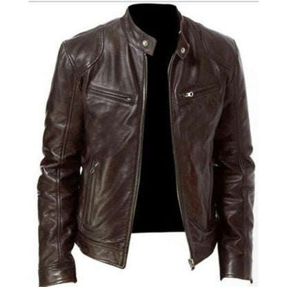 💯 Premium Look, Vardaglig Enkelhet | Herr PU-läder Ståkrage Dragkedja Jacka