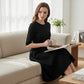 Elegant A-Line Knit Dress with Crew Neck