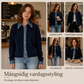 Damstickad tröja i falsk 2-delad design med denimgrage