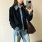 Damstickad tröja i falsk 2-delad design med denimgrage