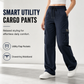 Dammiga cargo-byxor med relaxed fit och raka ben, elastisk dragsko i midjan och sidofickor