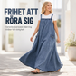 Damens oversize-kostymkjol i denim med hängslen, maxilängd, ledig stil
