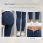 Ljusblå smala skinnyjeans för kvinnor med pärlbesättning, oförarbetad och nött midja samt slitage och riffiga fotutsvängar