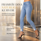 Ljusblå smala skinnyjeans för kvinnor med pärlbesättning, oförarbetad och nött midja samt slitage och riffiga fotutsvängar
