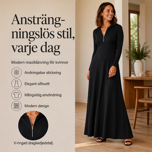 Lång huvklänning i ribbstickat för kvinnor