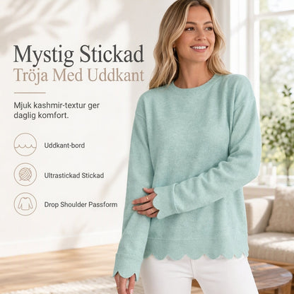 ✨Rundhalsad tröja med musselkantad fåll för kvinnor