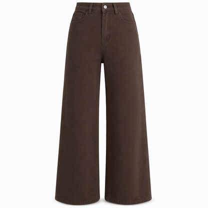 Dam jeans med retro hög midja och breda ben, draperande golvlånga byxor