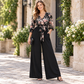 📢🎉50 % rabatt!!!🛍️✨Elegant jumpsuit med blommönster, omlott-V-ringning, vida ben, snörning i midjan och rynkade 3/4-ärmar
