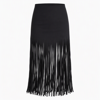 🔥50 % rabatt!🔥 Damkjol med elastisk midja och fransar, fashionabel och mångsidig kjol för vår och höst