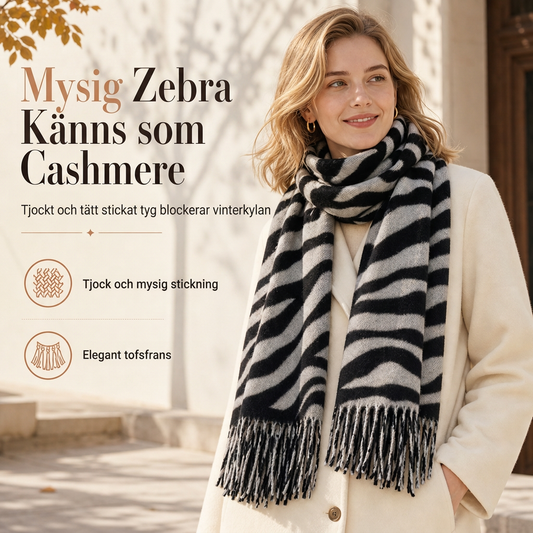 🎉NYHETER 2026| Fjärrkvinnors zebratryckta konstiga cashmere halsduk, tjock varm vinter schal och omslag med fransar