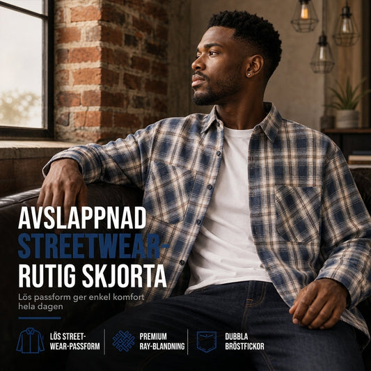 Unisex, avslappnad, lös passform, skjorta med rutigt mönster och knäppning framtill för män och kvinnor
