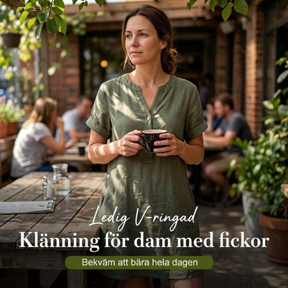 👗 Dam V-ringad tunikaklänning – ledig passform, fickor och andningsbar