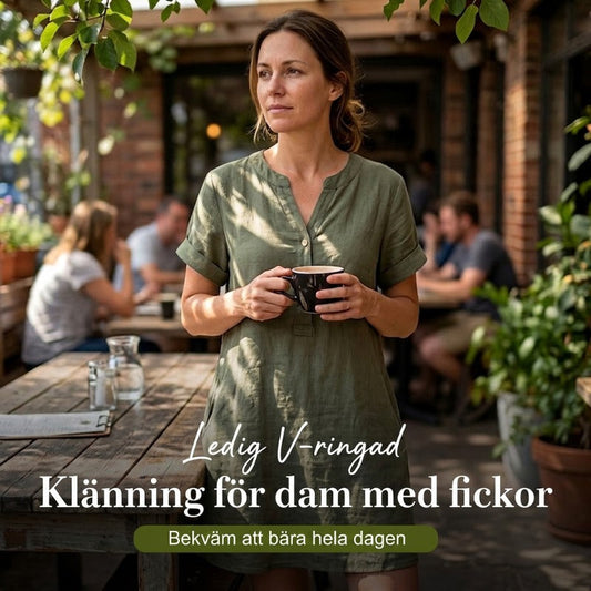 👗 Dam V-ringad tunikaklänning – ledig passform, fickor och andningsbar